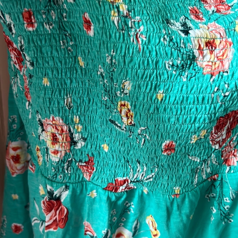 Teal floral strapless summer crop top